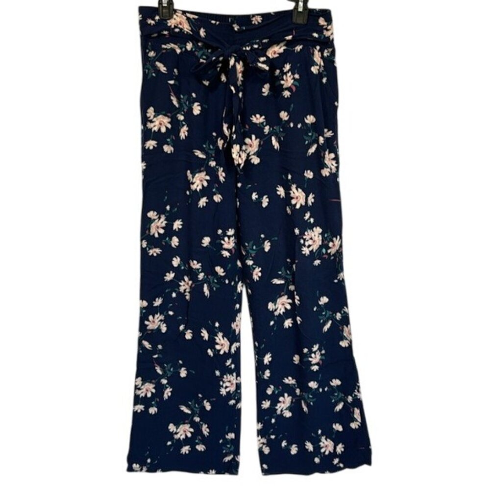 Guess Blue Floral High-Waist Wide Leg Pants, Women's Medium